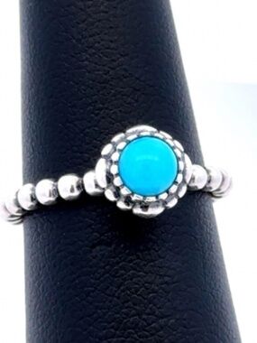 Pandora Retired Sterling Silver Turquoise Stone Ring Size ~5